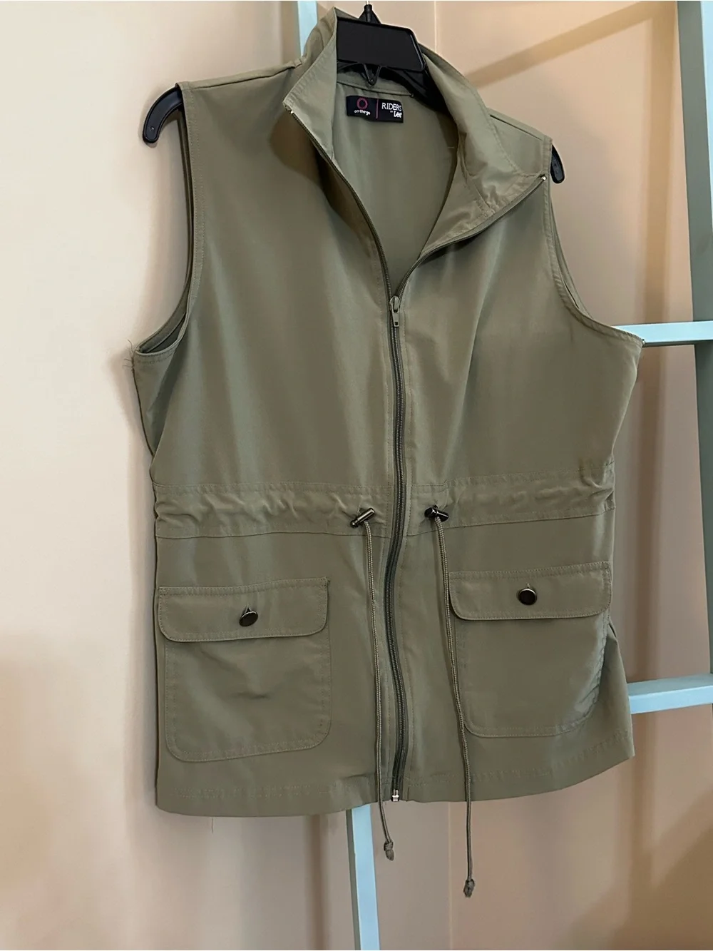 On the Go Riders by Lee Olive Utility Vest w/ Drawstring Waist Women Size Medium